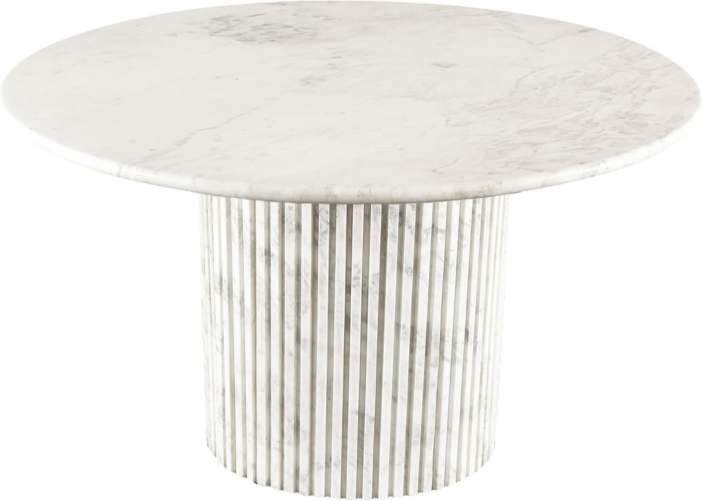 248White-DT48 Genoa Collection Art Deco Dining Table with Handcrafted Genuine Marble, White Marble with Light Grey
