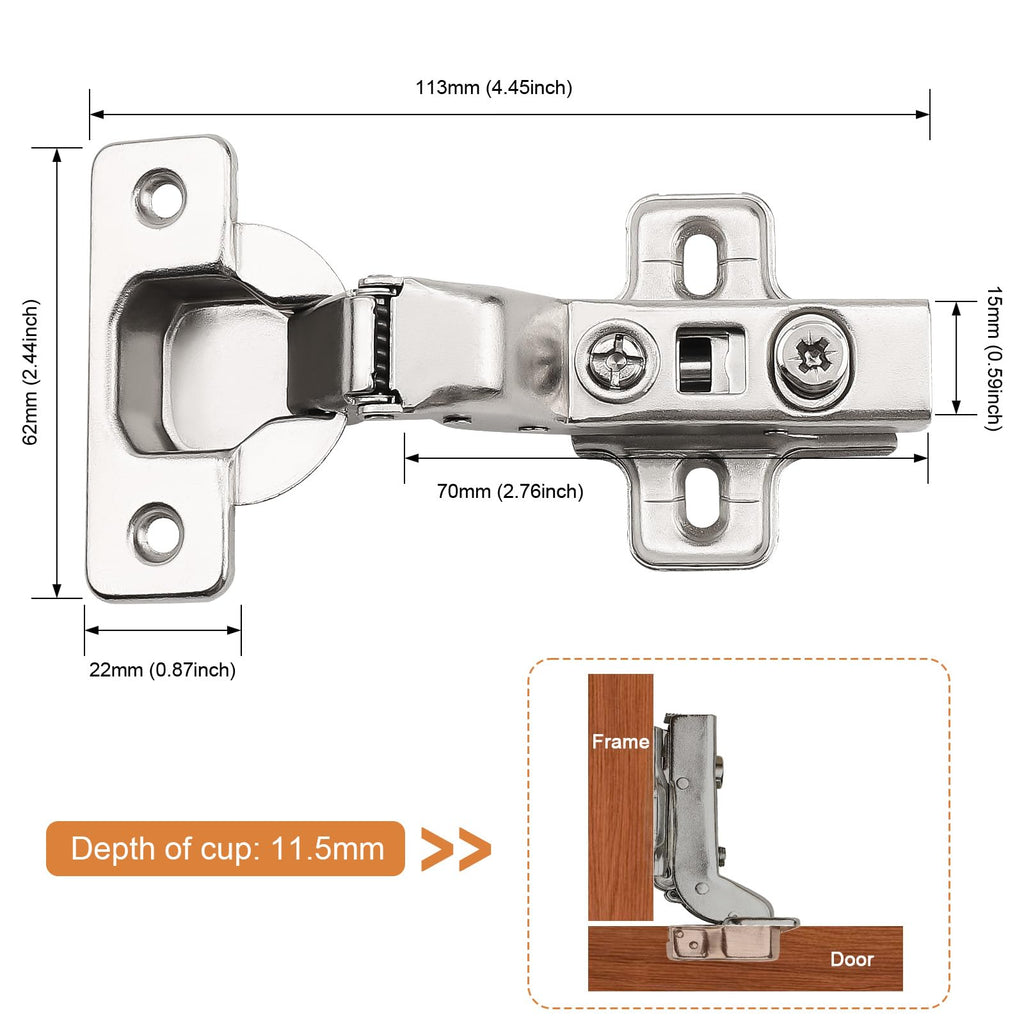 10 Pack(5Pair) Inset Frameless Soft Closing Cabinet Hinges, 105°Open Degree Adjustable Hinges, Concealed European