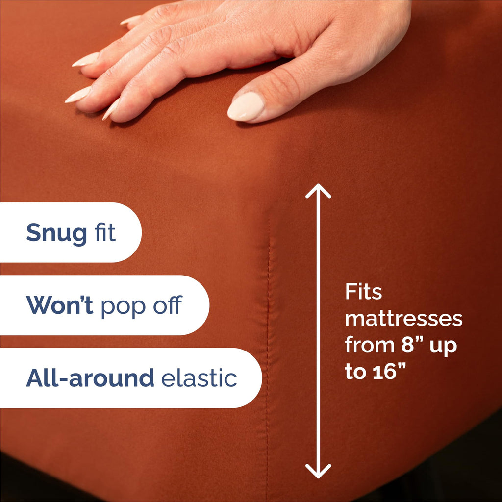 King Size 4 Piece Sheet Set - Breathable & Cooling Sheets - Terracotta
