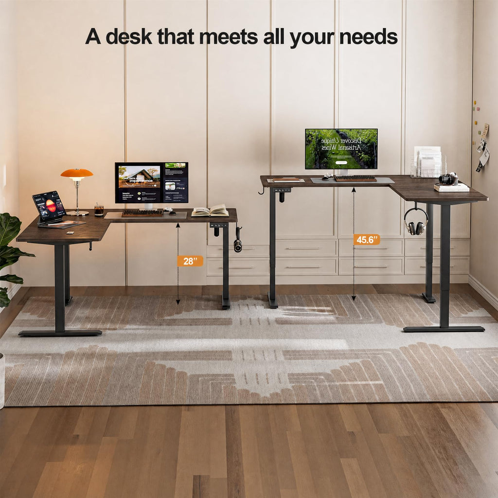 63 x 55 Inch L Shaped Standing Desk, Electric Height Adjustable Corner Stand Up Desk, Sit Stand Corner Table Home