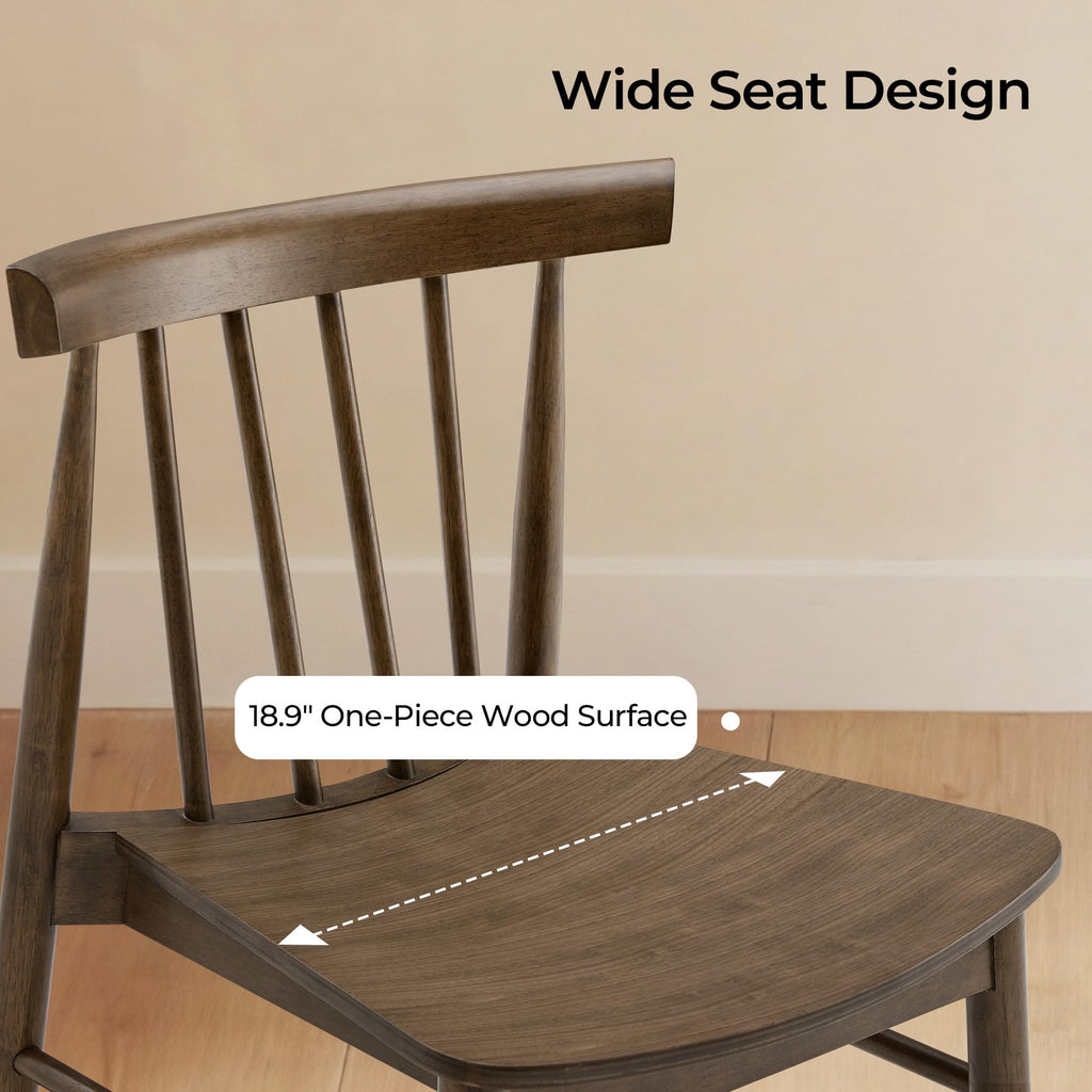 Dining Chairs Set of 2, Solid Wood Frame, Upholstered Seat, Walnut