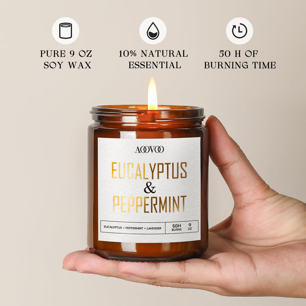 Eucalyptus Mint Candles - 9 oz Scented Candles, Aromatherapy Candle, Soy Candle Scented