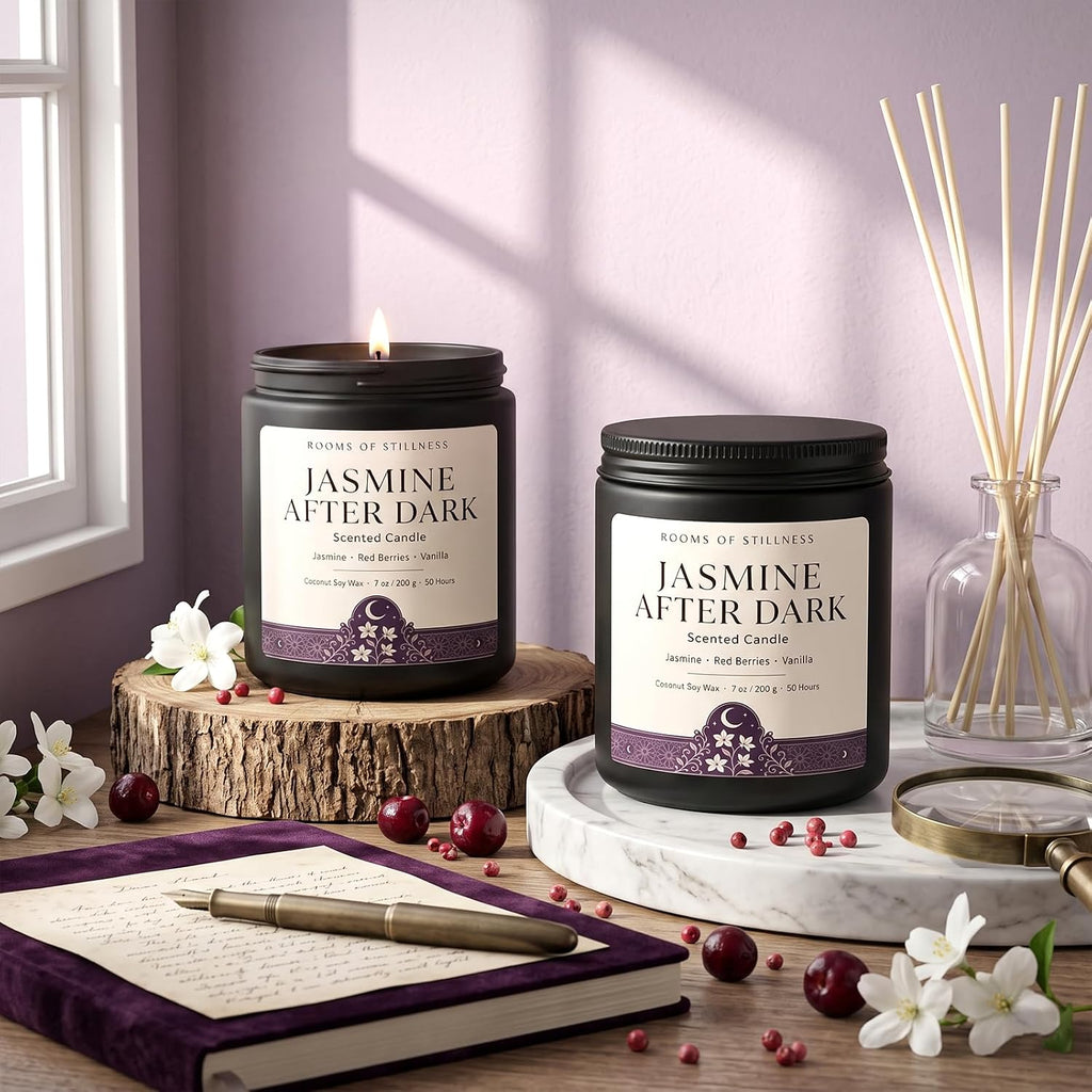 7OZ Indian Jasmin Scented Candle, Strong Room-Filling Floral Aroma, Luxury Coconut Soy Wax Blend Candle with 50H Long - Set of 7