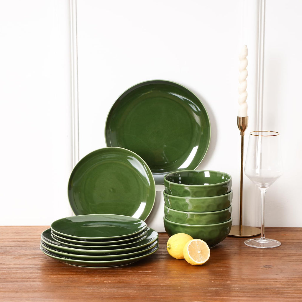 Ceramic 12 Pieces Dinnerware Set - Dinner Plates Cereal Bowls Salad Plates Set Service for 4 - Scratch Resistant