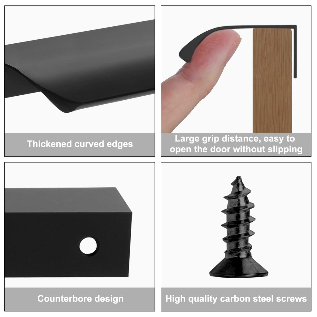 10 Pack 3.15" Black Edge Finger Pulls for Cabinets, Drawer Pulls