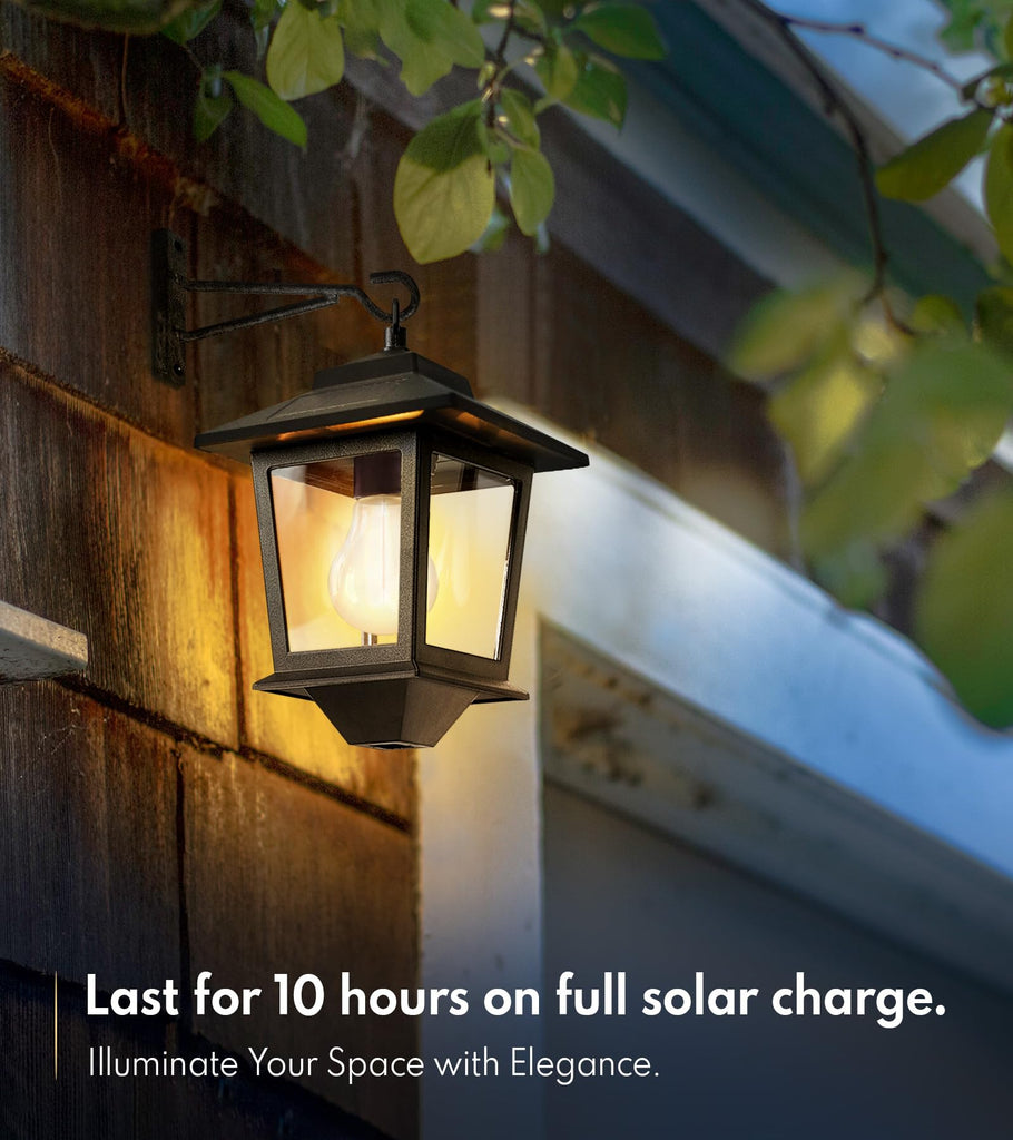 2 Pack Solar Wall Lanterns, Outdoor Hanging Lights with 4 Solar Panels, Dusk to Dawn Led Outdoor Wall Sconce, Anti-Rust
