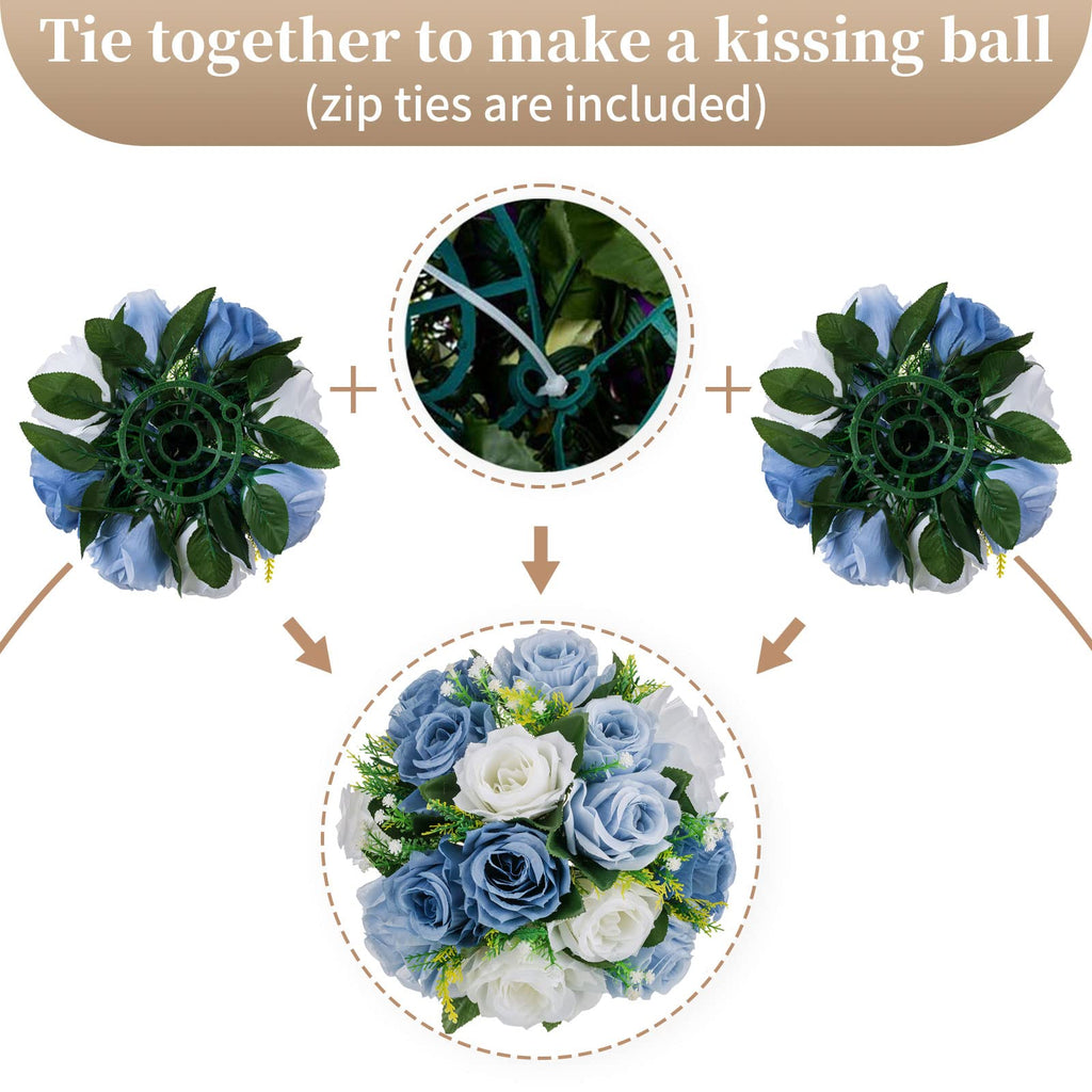 Artificial Silk Flower Ball, Wedding Centerpiece, Dusty Blue, 6Pcs