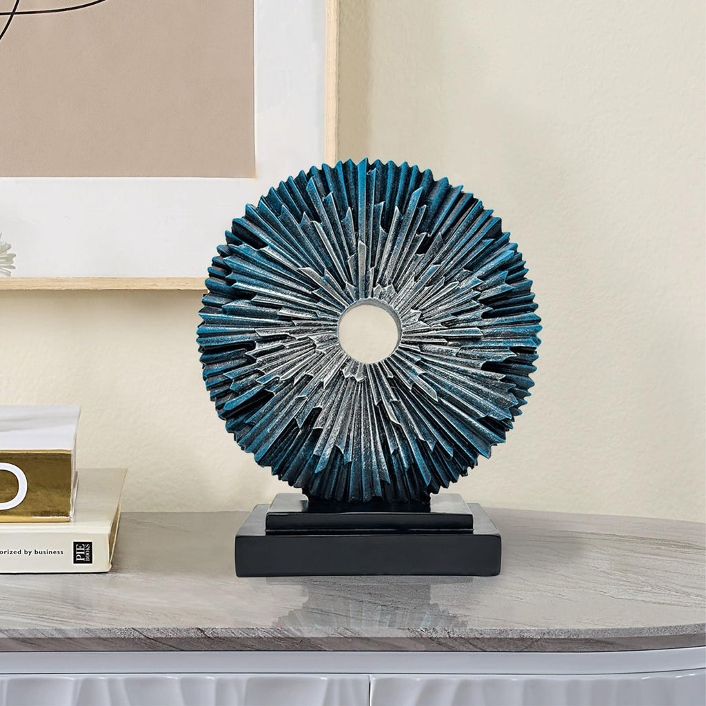 Round Statue Decor, Abstract Office Desk Sculpture for Men, Blue