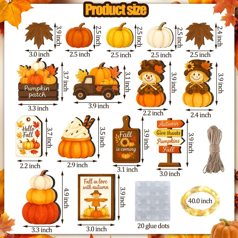 Self-Standing Fall Tiered Tray Decoration Set - Set of 18