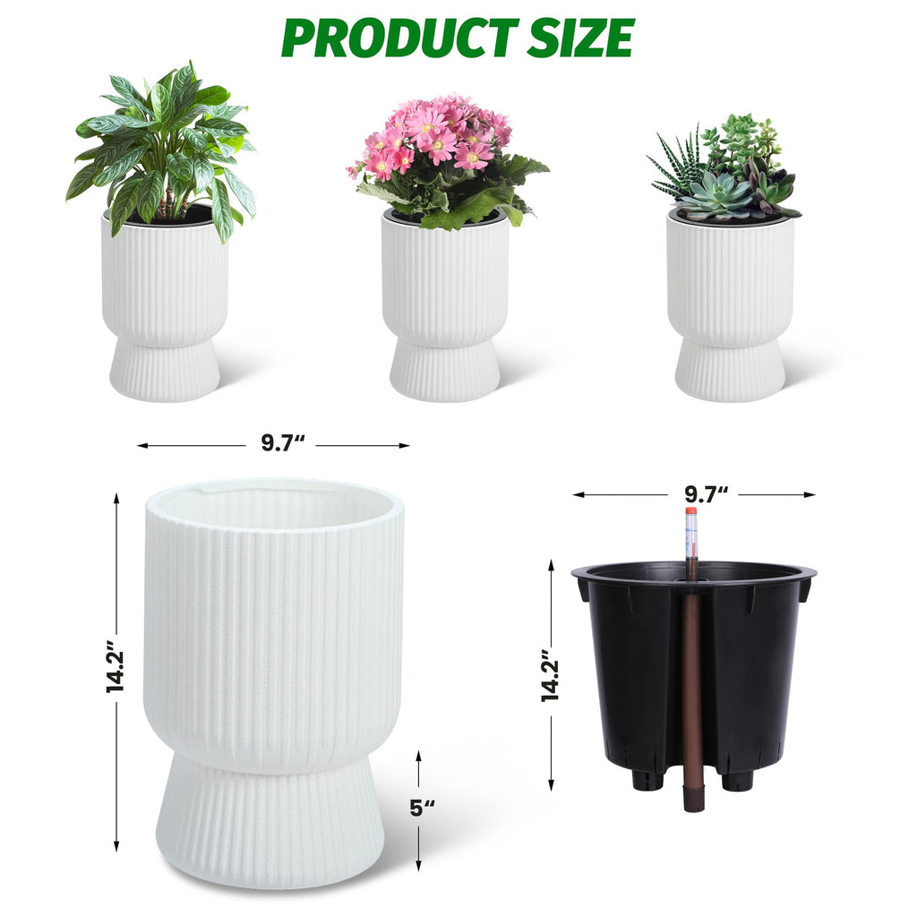 14.2 in Planters Set of 2, Outdoor&Indoor Black Planter Pots, Planter Pots with Inner Bucket and Water Level Monitor