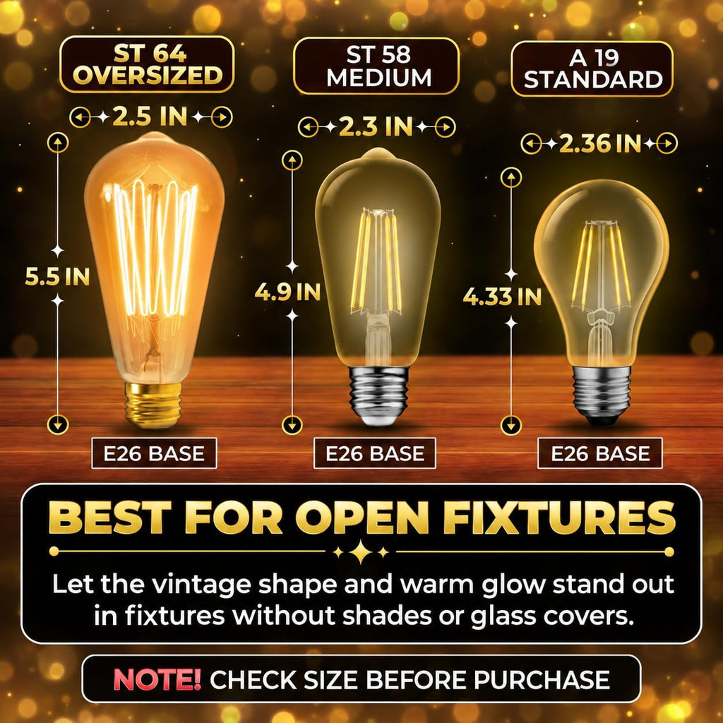 Incandescent Light Bulbs 60 Watt, 210 Lumens, 4 Pack ST64 Edison Bulbs