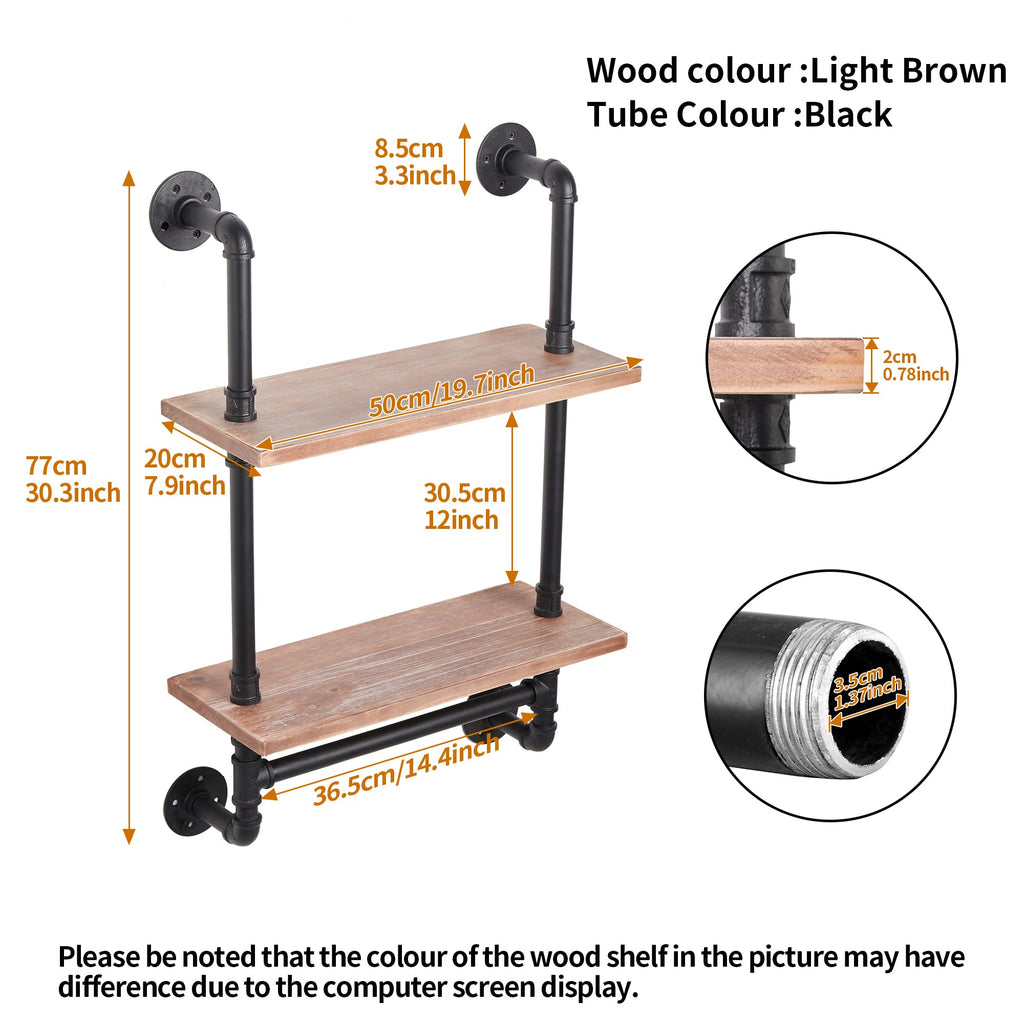 Solid Wood Industrial Pipe Floating Shelves Bathroom Pipe Shelving