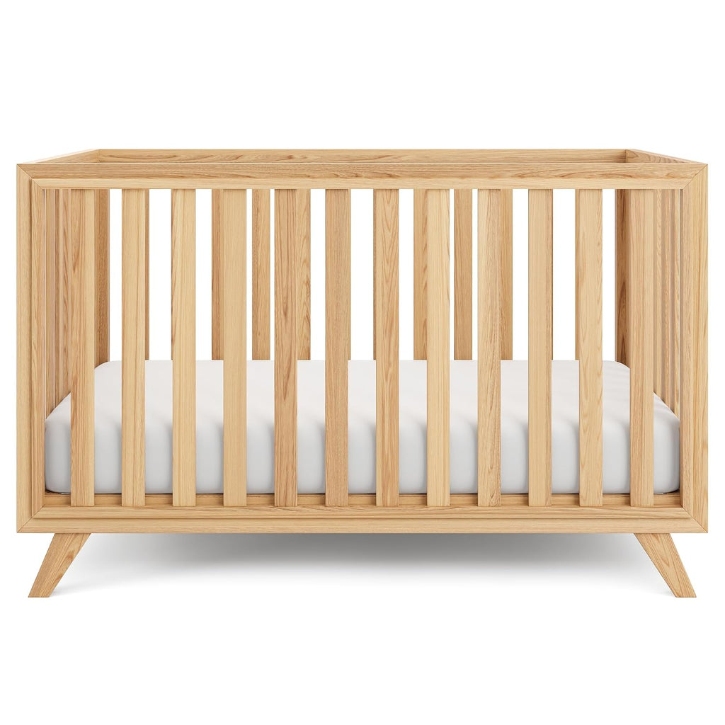 Crib for 0 to 3 Years - Adjustable Mattress Height, Natural Wooden Crib for Baby, Elegant Nursery Furniture, Designed