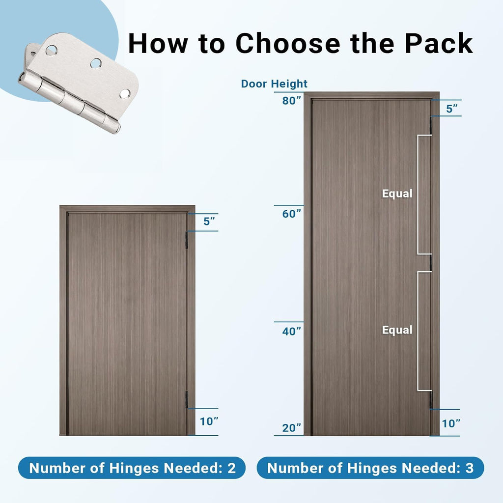 3.5 Inch Brushed Nickel Door Hinges, Interior Door Hinges, 6 Pack