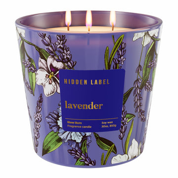 Large Lavender 3-Wick Candle, 30 oz Soy Wax, Up to 100 Hours