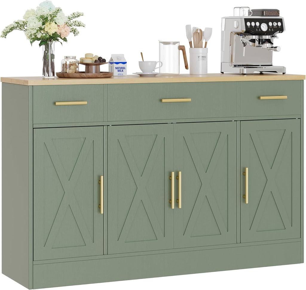 Buffet Cabinet with Storage,53.4" Large Kitchen Storage Cabinet with 3 Drawers and 4 Doors,Wood Farmhouse Buffet