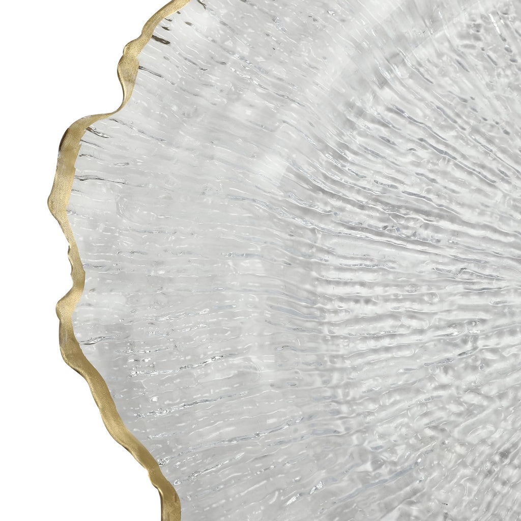 100Pcs Clear Charger Plates & Commercial Party Use 12.6in Plastic Dinner Charger Plates with Gold Beaded Rim for