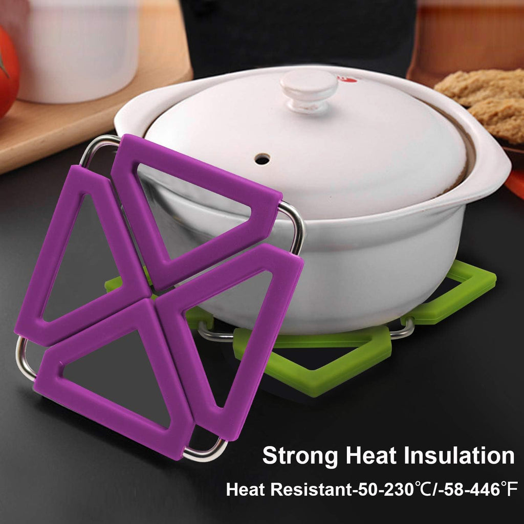 Silicone Trivet Mat Expandable Hot Pot Holder with Stainless Steel Frame Kitchen Heat Resistant Insulated - Set of 5