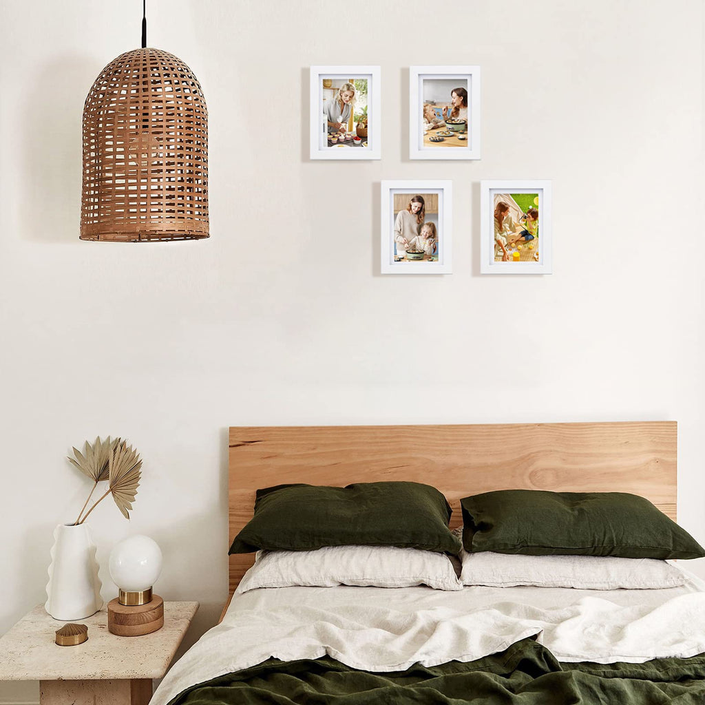 5x7 Picture Frames Set of 4, Made of Solid Wood Covered by Plexiglass 3.5x5 and 4x6 with Mat or 5x7 without Mat, for