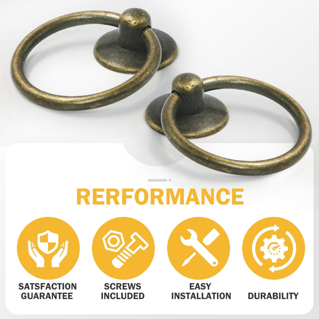 12pcs Drop Ring Drawer Pulls - Antique Brass