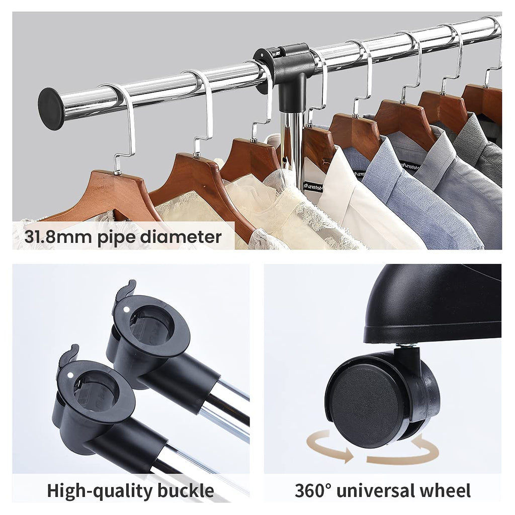 Adjustable Clothing Rack for Hanging Clothes, Heavy Duty Garment Rack with Wheels,Free Standing Rolling Clothes Rack