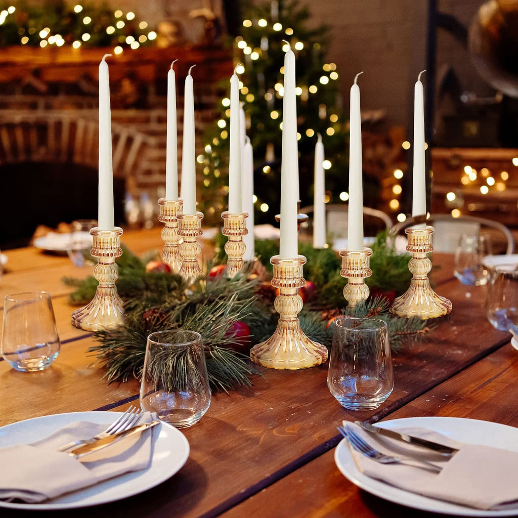 Candlestick Holders Set, 4" H Taper Candle Holders Bulk, 12Pcs Gold Glass Candle Holders for Wedding, Festival, Party