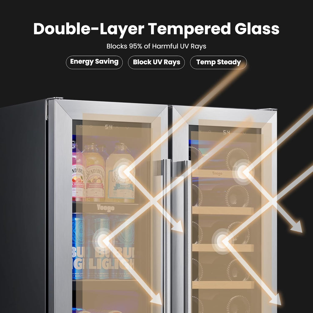 Wine and Beverage Refrigerator - 24 Inch Dual Zone Wine Fridge 60 Can & 20 Bottl