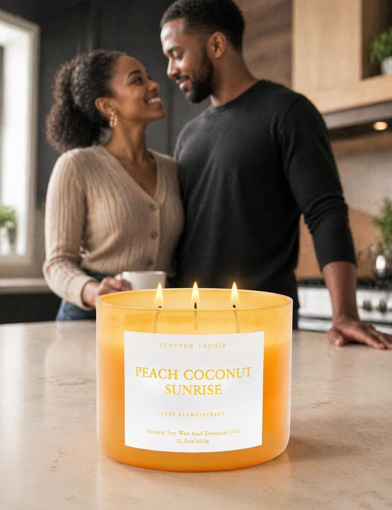Peach Coconut Sunrise Large 3-Wick Soy Scented Candle, 15.8 oz