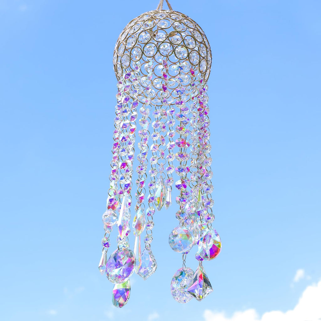 25inch Chandelier Wind Chimes Crystal Suncatcher Window Hanging Sun Catchers AB Color Crystal Prism Rainbow Maker