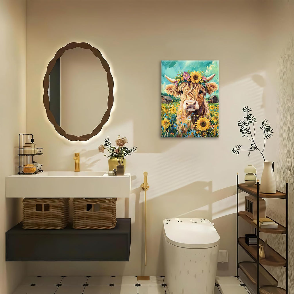 Highland Cow Canvas Wall Art Animal Painting Wall Decor Artwork 16"x24"