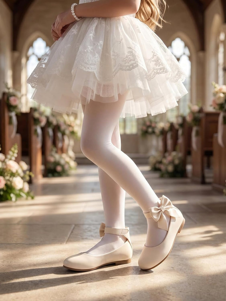 Girls Dress Shoes Ballet Flats Flower Girl Ankle Strap Bow Shoes