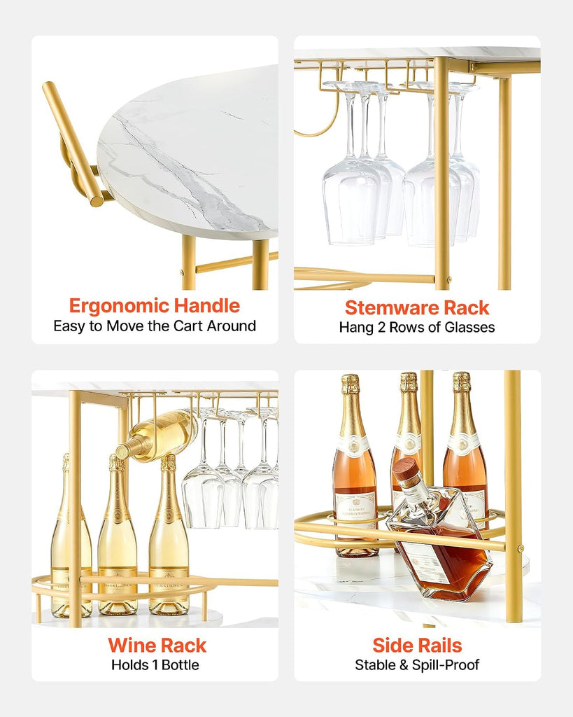Bar Cart, 3 Tiers Home Kitchen Serving Carts, Modern Round Rolling Utility Station on Wheels, Mobile Drink Beverage