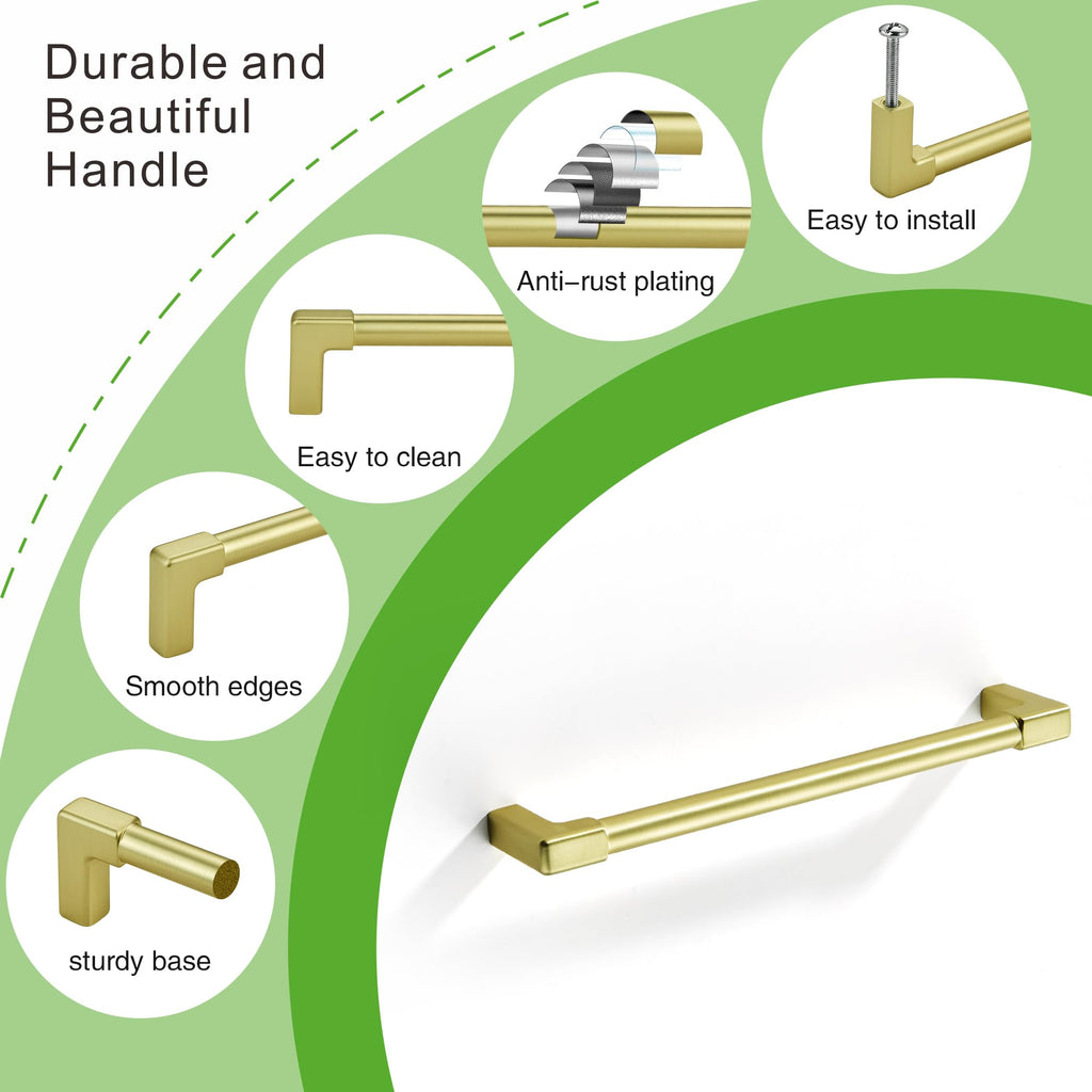 10 Pack Classic Solid Cabinet Handles-5"/128mm Screw Spacing Brushed Gold Furniture Hardware Handles Dresser Kitchen