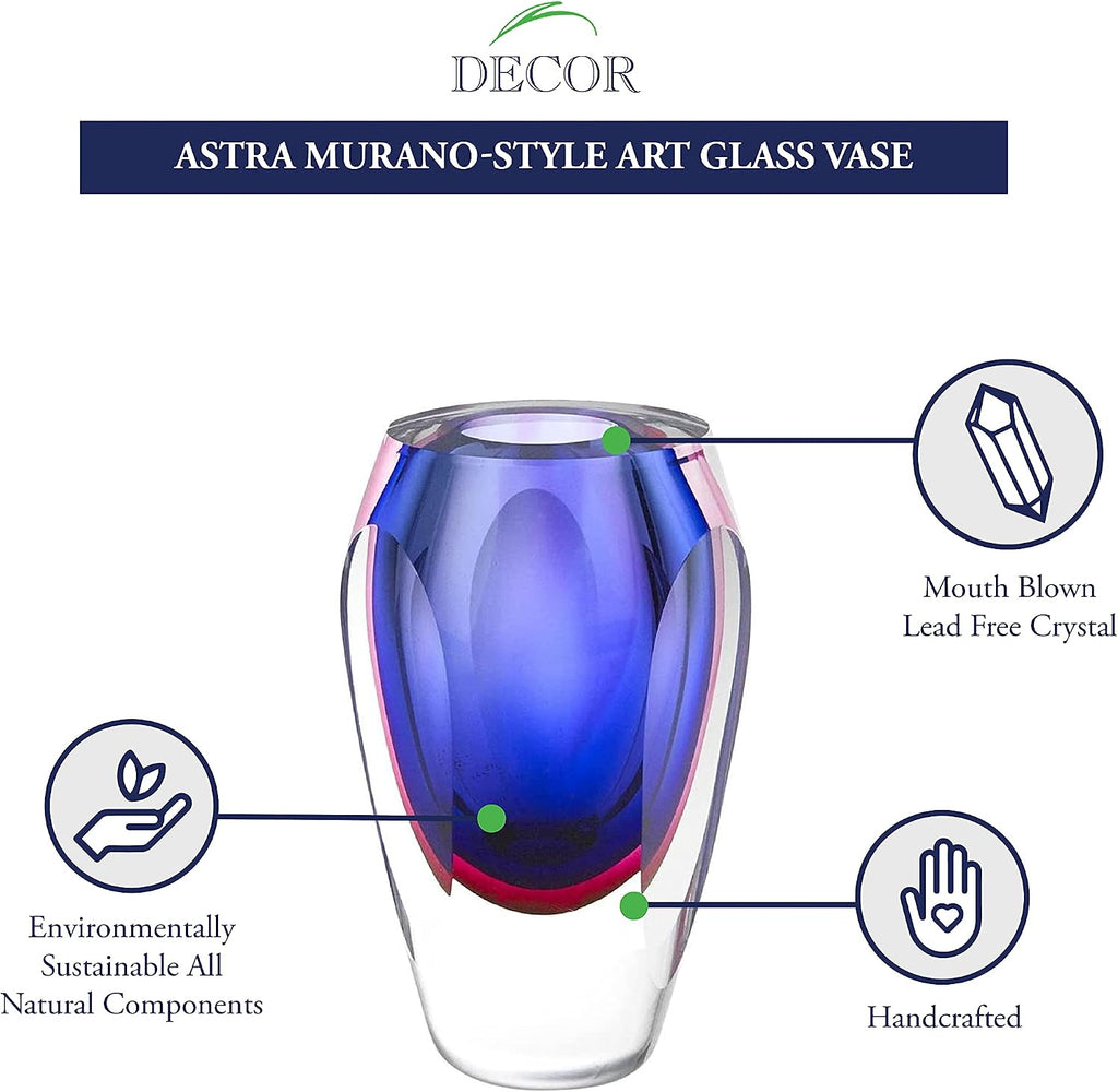J515 Astra Murano Style Art Glass Purple Vase, 6.5" x 3.75" x 3.75"