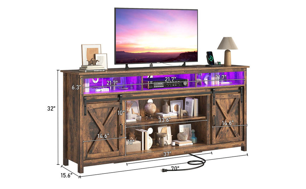 Farmhouse TV Stand for 80/75 Inch TV with Power Outlet, Entertainment Center with Storage and Sliding Barn Doors