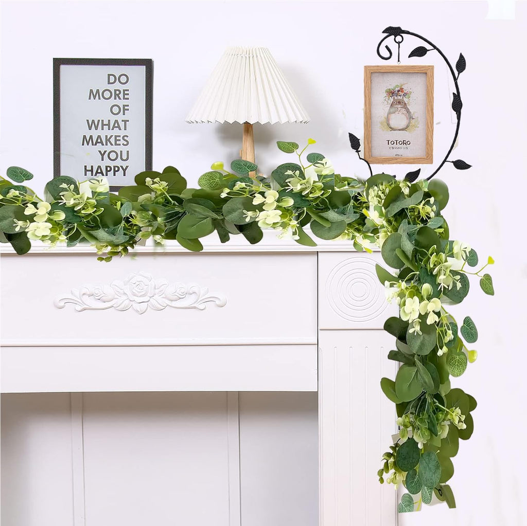 Artificial Eucalyptus Garland 5.9FT Spring Greenery Garland Decor Summer Faux Silver Dollar Hanging Eucalyptus - Set of 2