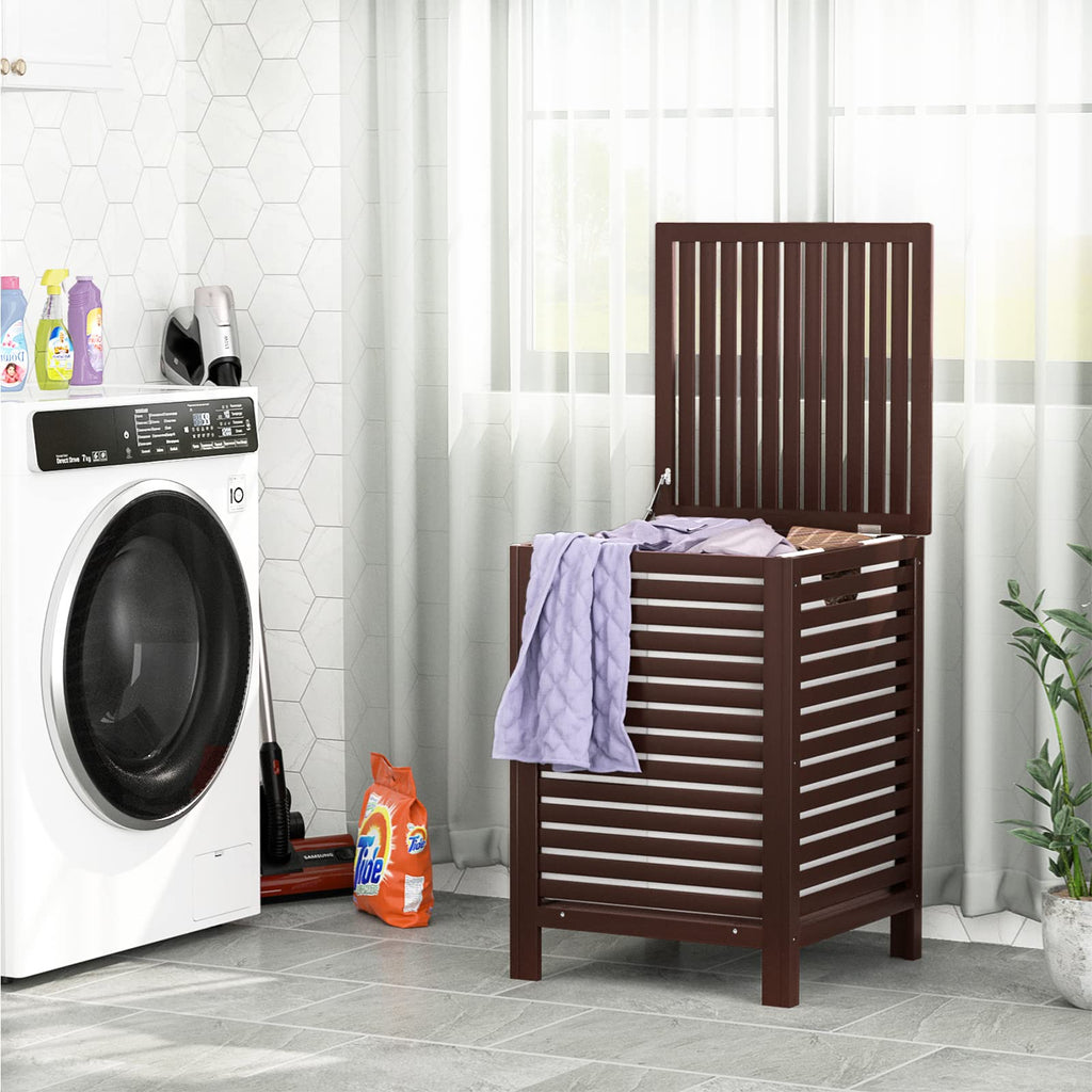 120L Bamboo Laundry Hamper with Lid and Removable Bag, Espresso