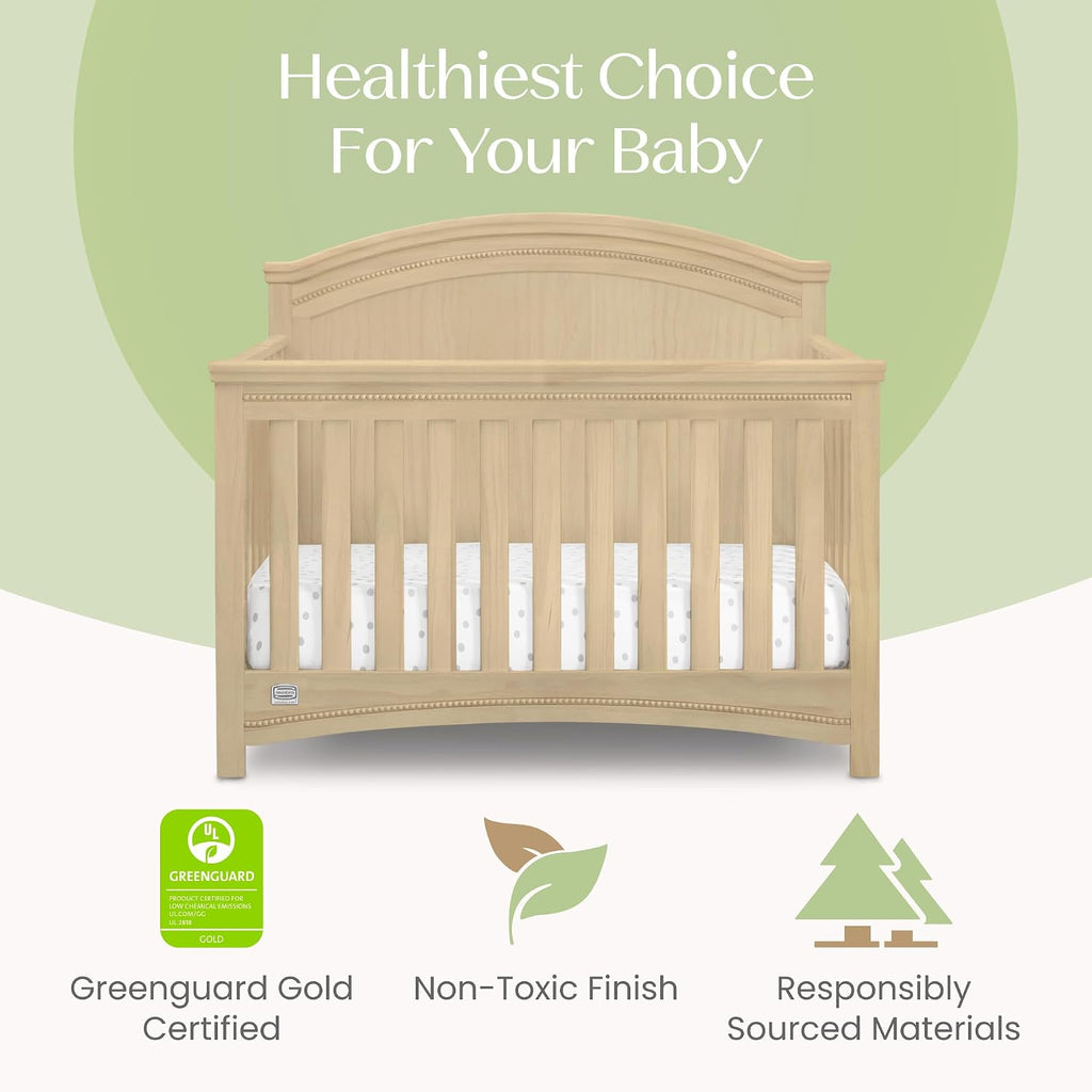 Simmons Kids SlumberTime Emma 4-in-1 Convertible Baby Crib N More - Greenguard Gold Certified, Natural Sandstone