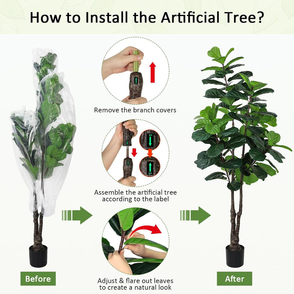 Fiddle Leaf Fig Tree Artificial Plants Indoor 6FT Faux Tree with Sturdy Pot