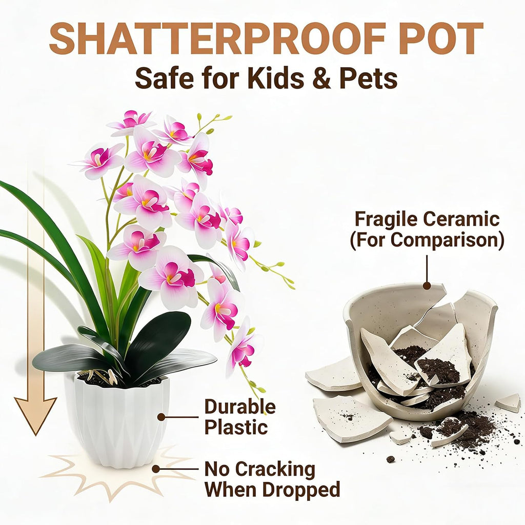 Artificial Orchid Potted Plant White Purple Fake Orchid Flowers White Pot