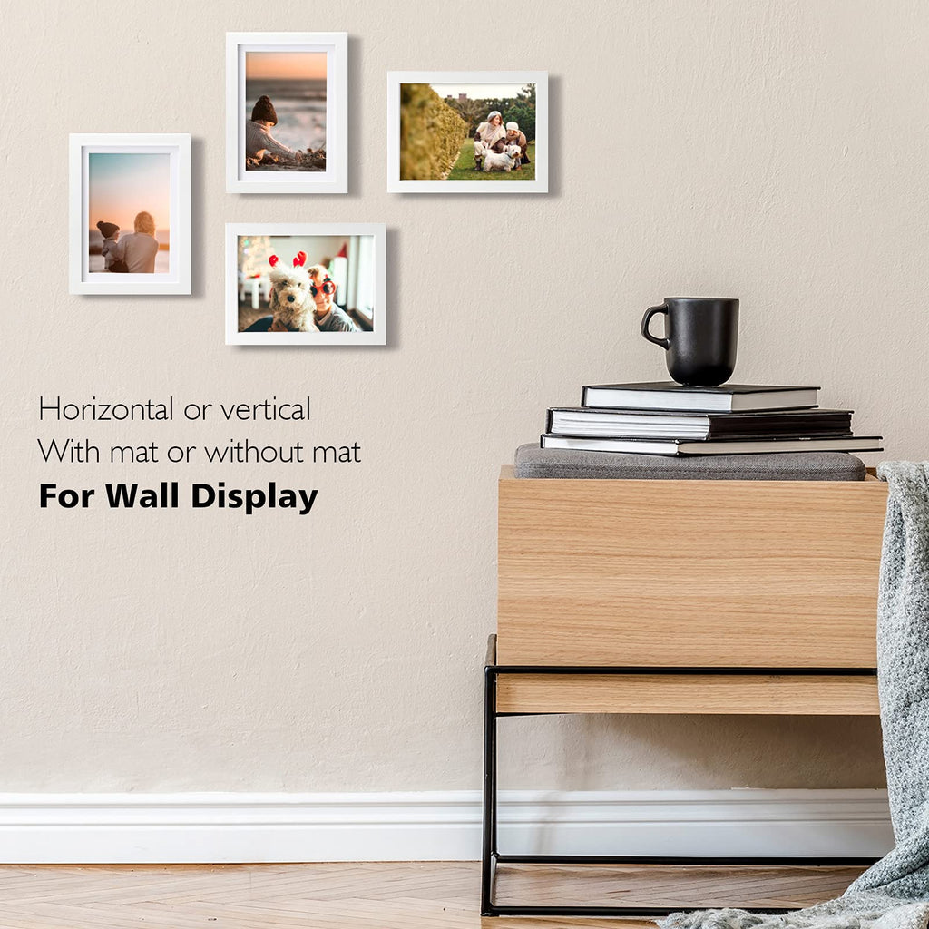 5x7 Picture Frame White Set of 4, Wooden Frames Matted 4x6 for Desk