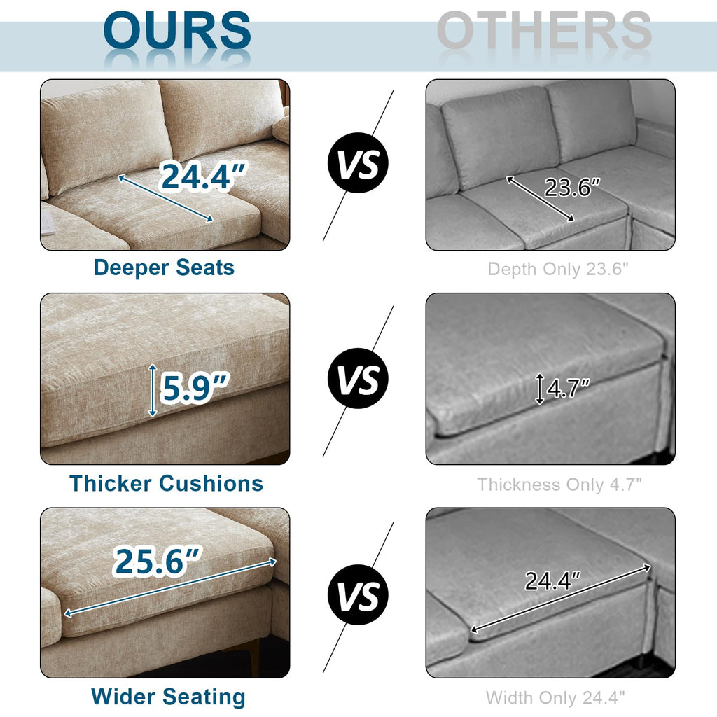 110" Large U-Shape Sectional Sofa Couch with 51" D Double Chaise, Modern Sectional Couch Set with Soft 5.9"