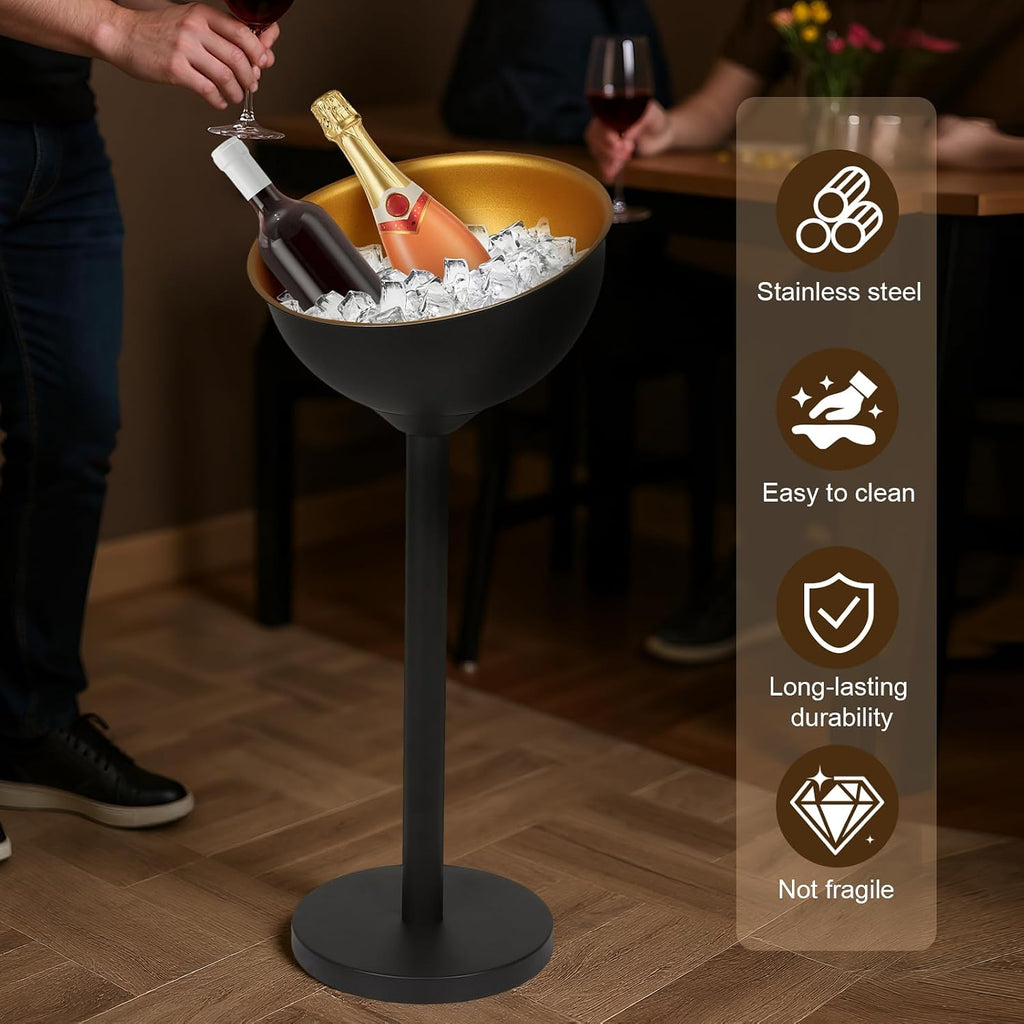 Stainless-Steel Beverage Tub, 12L/3Gallon Champagne Ice Bucket with Stand, Wine Chiller Bucket for Wedding KTV Club
