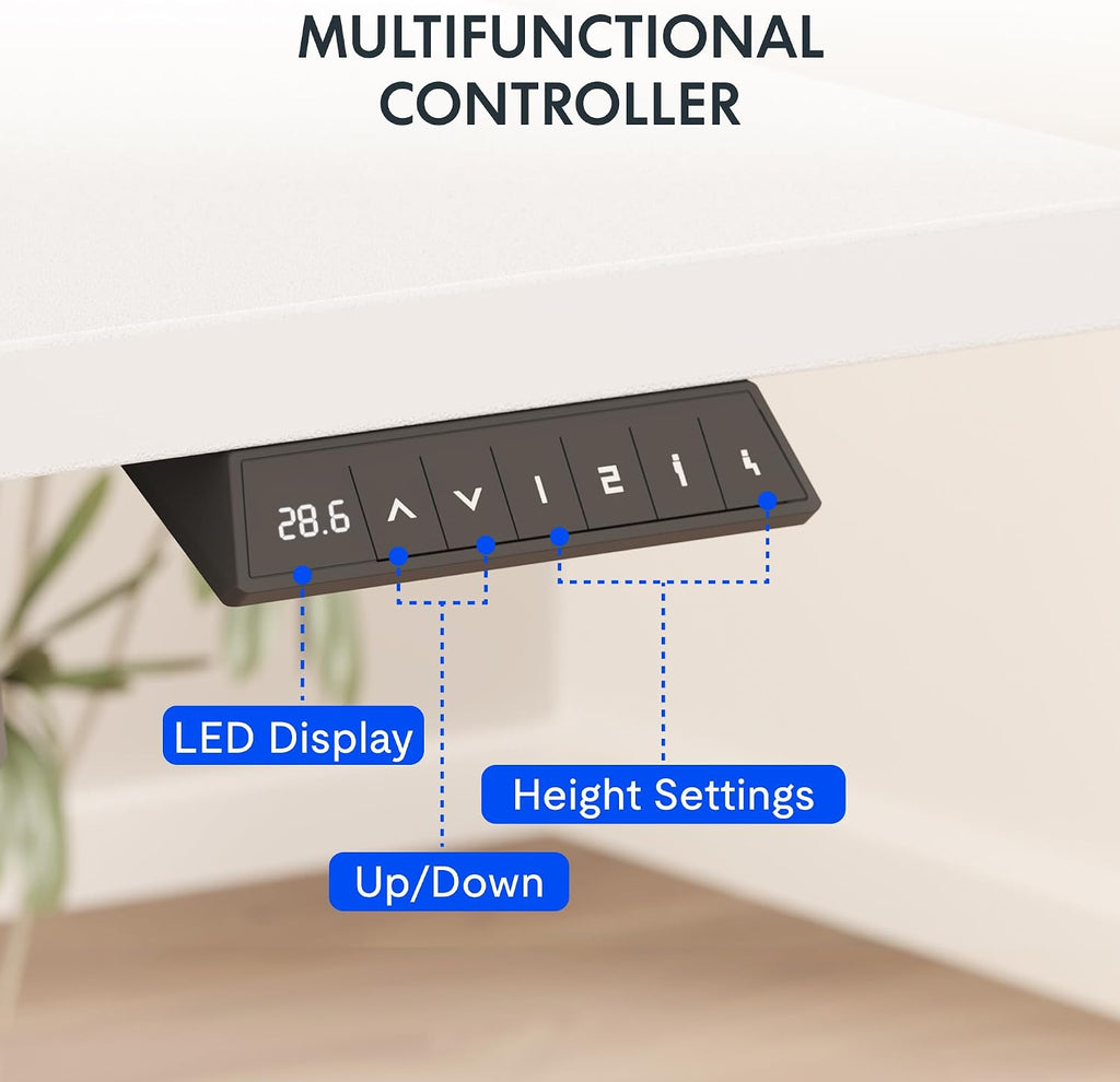 EN2 55"x28" Whole-Piece Standing Desk with Power Strip, White | Whole-Piece Desktop, Easy-Access Clamp Power Strip