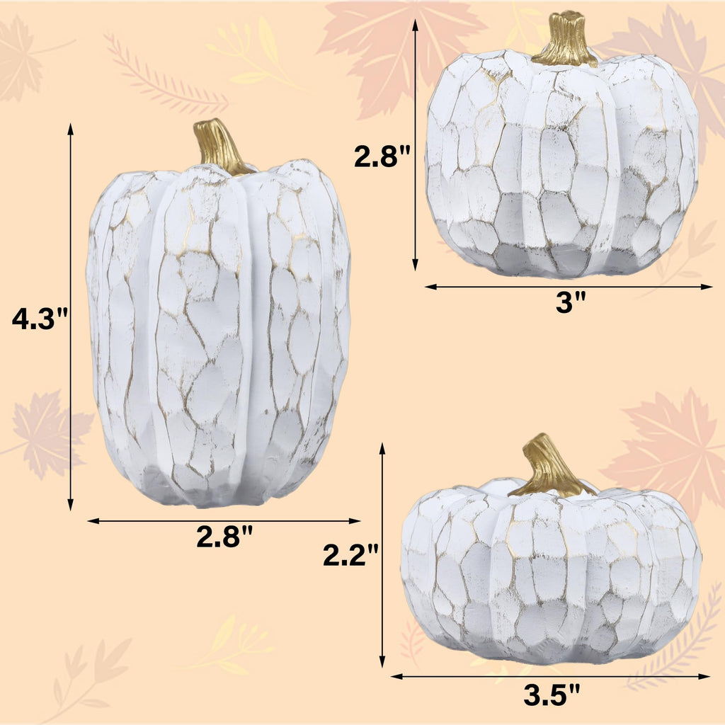 Set of 3 White Pumpkins Fall Decorations
