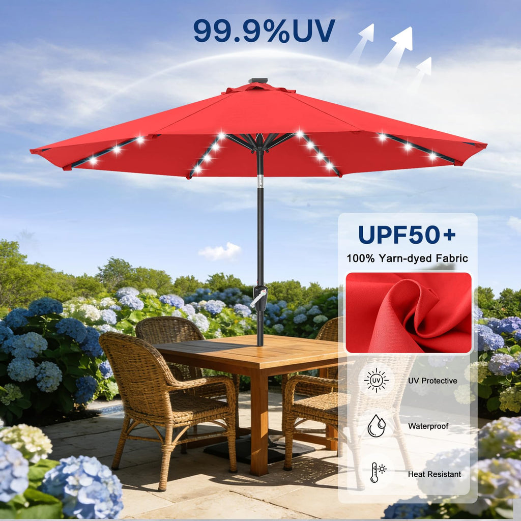 Solar Led Patio Umbrella with 32 Lights 9FT(Red)