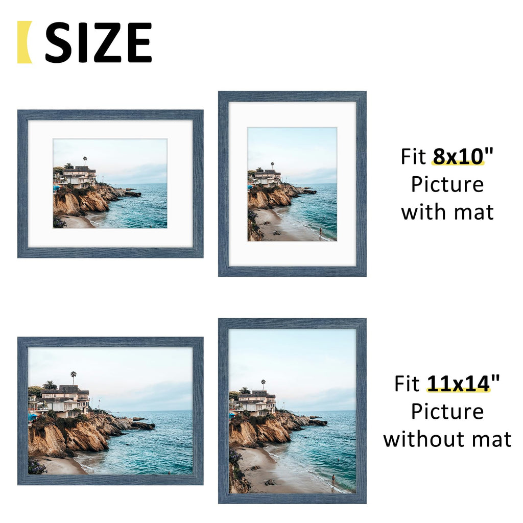 11x14 Frame with Mat for 8x10, Real Glass, Blue