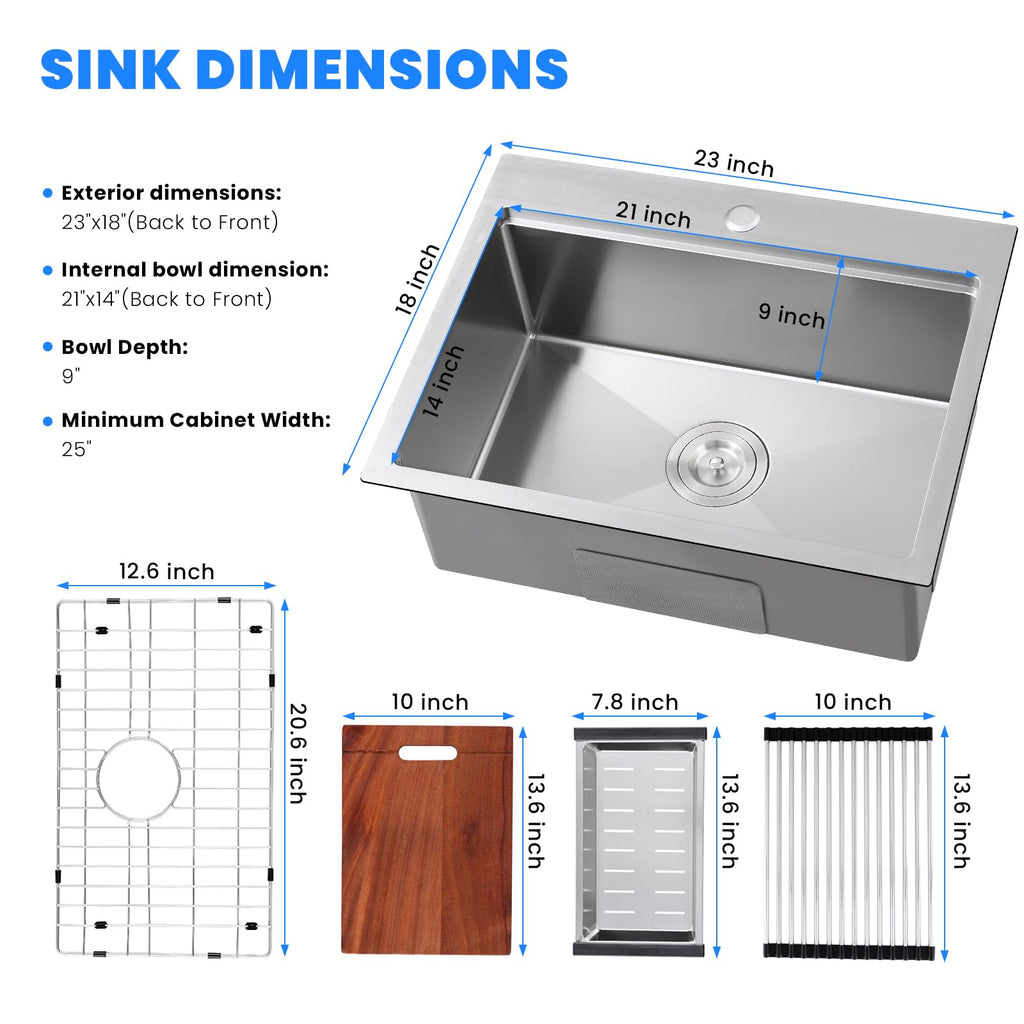 23x18 Inch Drop-In Workstation Kitchen Sink
