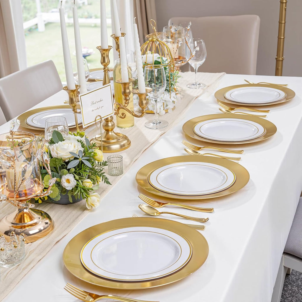 12Inch Plastic Charger Plates - 25Pack Gold Charge for Dinner - Disposable Gold Charge Plates - Set of 25