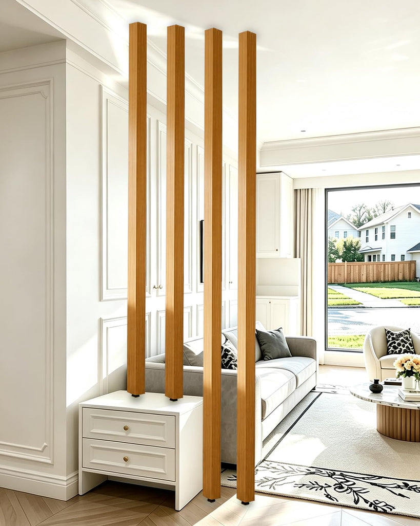 7′ Partition Posts Room Divider, Natural Wood Grain Screen Divider Columns